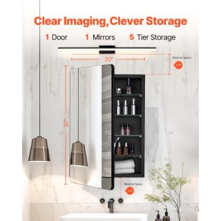 VEVOR Ντουλάπι Φαρμάκων 50x75 εκ. με Ρυθμιζόμενα Ράφια και Καθρέφτη...