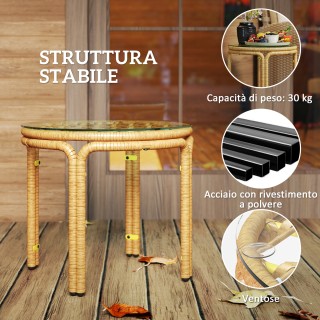 Outsunny Στρογγυλό Τραπέζι Κήπου Rattan & Γυαλί, Ø50x44 εκ, Κίτρινο...