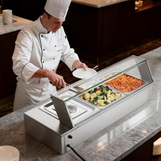 VEVOR Ηλεκτρικός Θερμαντήρας Φαγητού 1500W με Γυάλινο Καπάκι και Τρ...