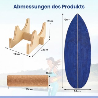 Costway Ξύλινη σανίδα ισορροπίας για ενήλικες με ρολό φελλού, μπλε,...