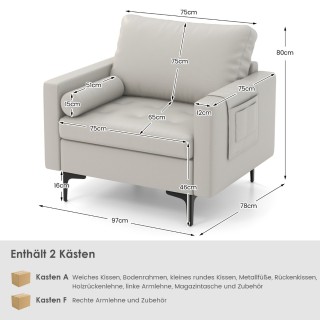 Costway Μικρός Καναπές 1 Θέσης με Αποσπώμενο Μαξιλάρι, Ανοιχτό Γκρι... Costway Μικρός Καναπές 1 Θέσης με Αποσπώμενο Μαξιλάρι, Ανοιχτό Γκρι...