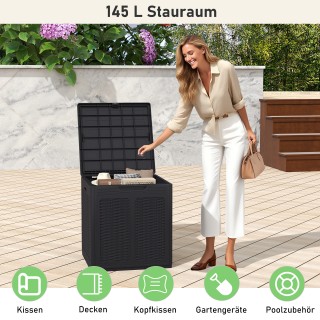 Costway 145 L Κουτί Αποθήκευσης με Καπάκι PP & Σχέδιο Rattan Υπαίθρ...
