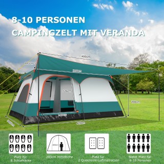 Costway Ευρύχωρη Οικογενειακή Σκηνή Camping με 2 Δωμάτια και Βεράντ...