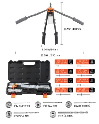 VEVOR Σετ Εργαλείου Πριτσινιώματος με 230 Τυφλές Πριτσίνια, Διπλό Χ...