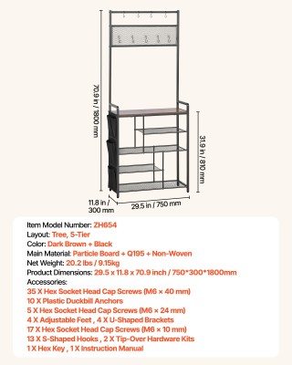 VEVOR Πολυλειτουργικός Καλόγερος Εισόδου με Ράφια για Παπούτσια και...