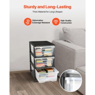 VEVOR Καρότσι Πλαστικών Συρταριών με 3 Συρτάρια και Ροδάκια CWCT1SL...