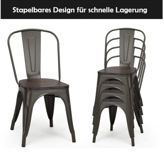 Costway Μεταλλική Καρέκλα Τραπεζαρίας με Πλάτη σε Χρώμα Μπρονζέ HW6...