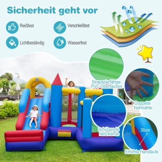 Costway Φουσκωτό Κάστρο Τραμπολίνο με Αναρριχητικό Τοίχο, Τσουλήθρα...