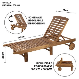 Galileo Ξαπλώστρα ξύλινη από ακακία με ρόδες Bali Est 5906030