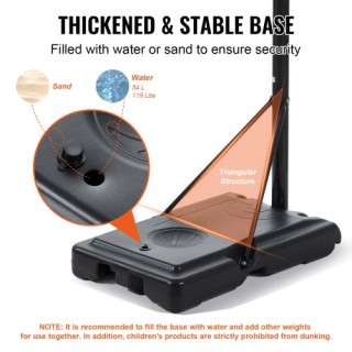 Ρυθμιζόμενη Μπασκέτα VEVOR 4-10 ft με Βάση και Ρόδες, 44 για Εξωτερ...