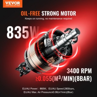 Φορητός Αεροσυμπιεστής VEVOR 2L 8bar χωρίς Λάδι WYWSKYJ8L750PU481V2 Φορητός Αεροσυμπιεστής VEVOR 2L 8bar χωρίς Λάδι WYWSKYJ8L750PU481V2