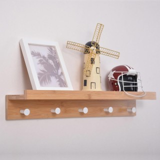 BAKAJI  Κρεμάστρα Τοίχου Ξύλινη Μπαμπού με 5 Γάντζους και Ράφι  028...