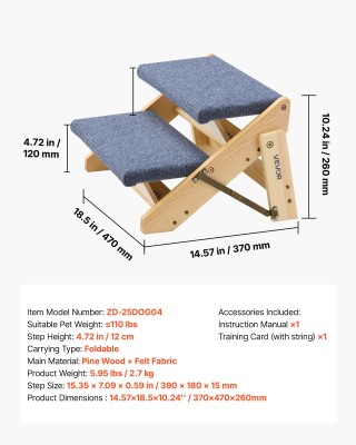 VEVOR Σκάλα Κατοικίδιων Ξύλινη 2 Σκαλοπατιών, 50 κιλά Φορτίο, Αναδι...