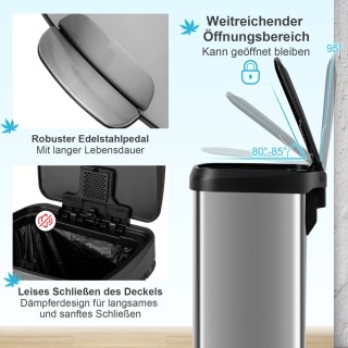 Costway Κάδος Απορριμμάτων 50L με Αθόρυβο Κλείσιμο και Αποσμητικό α...