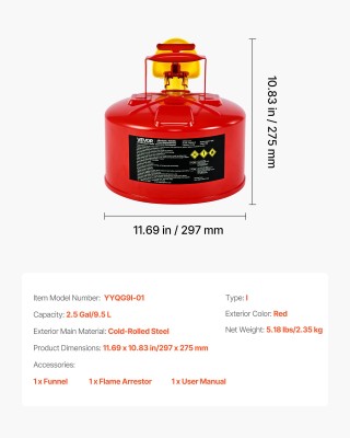 VEVOR Κόκκινο Κανιστήριο Βενζίνης 9,5 Λίτρων με Ανοξείδωτο Πλεγμένο... VEVOR Κόκκινο Κανιστήριο Βενζίνης 9,5 Λίτρων με Ανοξείδωτο Πλεγμένο...