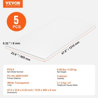 VEVOR  Πολυκαρβονικά Πάνελ Θερμοκηπίου 5τμχ 2x4x0.32  SLWDBBSTM4FTW...