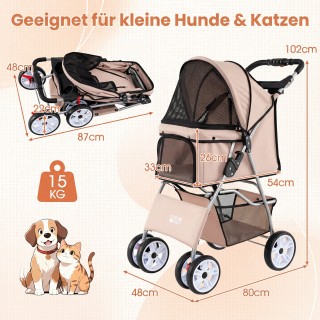 Costway Πτυσσόμενο καρότσι κατοικιδίων με αναπνεύσιμο δίχτυ, αδιάβρ...