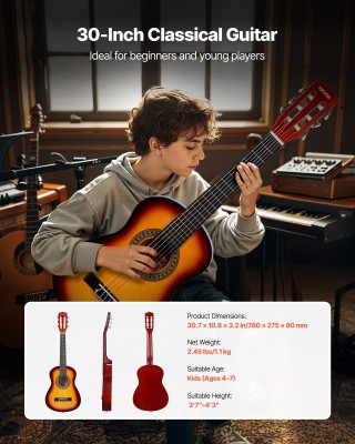 VEVOR Ξύλινη Κλασική Κιθάρα 780 mm για Αρχάριους, Sunburst JBGDJT30... VEVOR Ξύλινη Κλασική Κιθάρα 780 mm για Αρχάριους, Sunburst JBGDJT30...