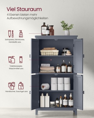 VASAGLE Ντουλάπι Μπάνιου με Ρυθμιζόμενα Ράφια, Γκρι, 11.8x23.6x43.3