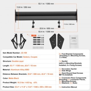 Ρυθμιζόμενη Αεροτομή Αυτοκινήτου VEVOR GT 53.1  TYXWYLHJLHJSC6ITCV0