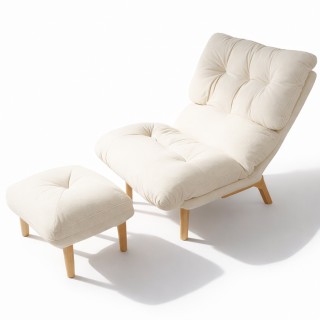 BAKAJI Πολυθρόνα Ξαπλώστρα με Υποπόδιο Μπεζ Υψηλής Πυκνότητας Επένδ...