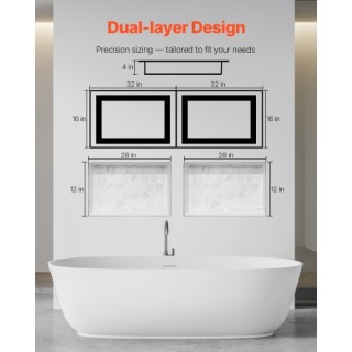 VEVOR Εντοιχισμένο Ράφι Μπάνιου Διπλής Χρήσης 40.6 x 81.3 cm SLLYBK...