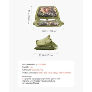 VEVOR Κάθισμα Βάρκας με Αναδιπλούμενη Πλάτη και Μαξιλάρι Καμουφλάζ ...