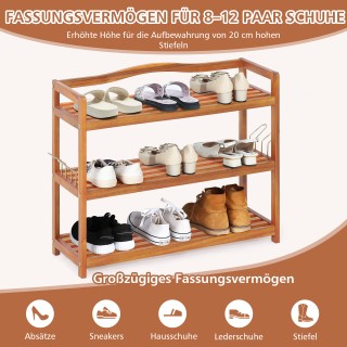 Costway  Παπουτσοθήκη 3 επιπέδων από Ακακία με Πλαϊνούς Μεταλλικούς...