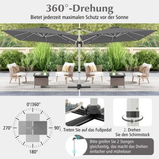 Costway Μεγάλη Ορθογώνια Ομπρέλα Κήπου 300x300cm με Μανιβέλα - Γκρι...