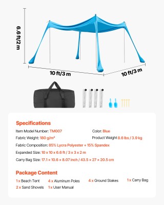 VEVOR Παραλιακή Σκηνή UPF50+, 2μ Ύψος, 3x3μ, Εύκολη Αναδιπλούμενη Τ... VEVOR Παραλιακή Σκηνή UPF50+, 2μ Ύψος, 3x3μ, Εύκολη Αναδιπλούμενη Τ...