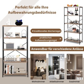 Costway  Βιβλιοθήκη 5 Επιπέδων Βιομηχανικού Στυλ με Μεταλλικό Πλαίσ...