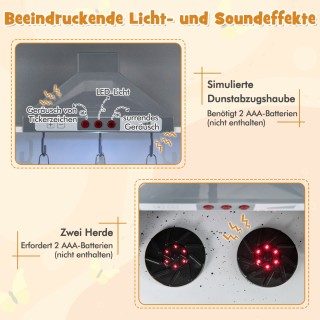 Costway Παιδική Κουζίνα με Ρεαλιστικούς Ήχους & Φώτα Ξύλινο Σετ Μαγ...