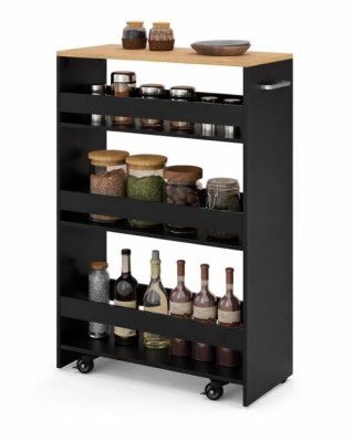 Costway Λεπτό Κουζινικός Καρότσι με Φόρτιση 4 Επίπεδων Ρολάρισμα Μα...