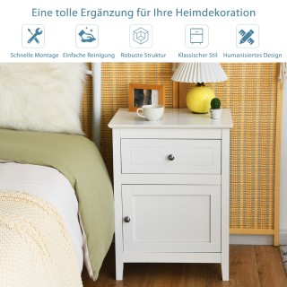 Costway  Σετ 2 κομοδίνων από ξύλο πεύκου με συρτάρι και πόρτα, βοηθ...