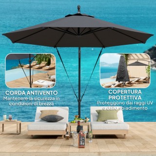 Outsunny Στρογγυλή Κήπου Ομπρέλα Κήπου με Κλίση και Περιστροφή, Μαν...