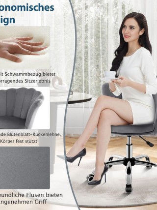 Costway Εργονομική Βελούδινη Καρέκλα Γραφείου με Ρύθμιση & Ρόδες - ... Costway Εργονομική Βελούδινη Καρέκλα Γραφείου με Ρύθμιση & Ρόδες - ...