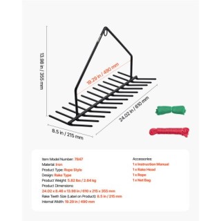 VEVOR Διπλής Όψης Τσουγκράνα Υδρόβιων Ζιζανίων με Σχοινί 30ft SCPSS...