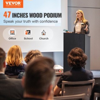 Βήμα VEVOR 47 με Ρόδες, Ξύλινο Αναλόγιο με Ράφια, Μαύρο  CTSJTHSYMD...