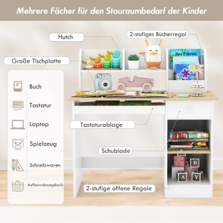 Costway  Παιδικό γραφείο από ξύλο με αποθηκευτικό χώρο, αντοχή 100k...