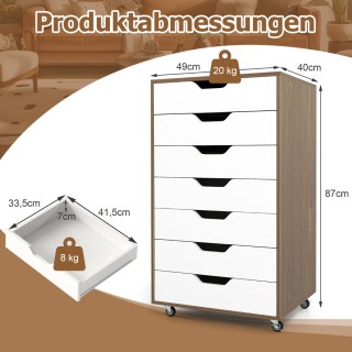 Costway Κυλιόμενη Συρταριέρα με 7 Συρτάρια - Φορητό Αρχειοθήκη με Ρ...