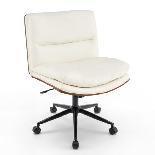 Costway Λευκή περιστρεφόμενη καρέκλα γραφείου με ρόδες, χωρίς μπράτ...