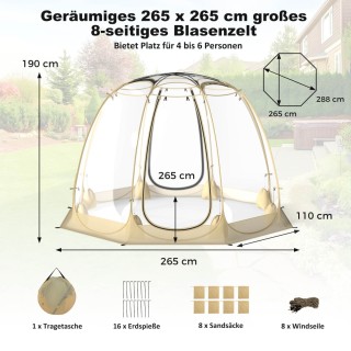 Costway Διαφανές PVC Αναδυόμενο Σκηνικό Κουβούκλιο Μπάλα για 5-6 Άτ...