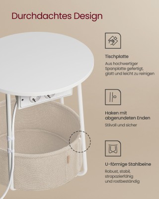 Τραπέζι VASAGLE LET228W02 με Καλάθι & Ρεύμα Τραπέζι VASAGLE LET228W02 με Καλάθι & Ρεύμα