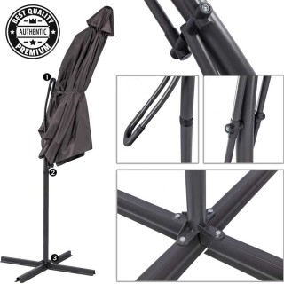 BAKAJI  Κεντρική Ομπρέλα Κήπου Ανθρακί 3x3 μ. Βάση σε Σχήμα Σταυρού...