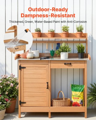 VEVOR Ξύλινος Πάγκος Κηπουρικής με Μεταλλική Επιφάνεια Εργασίας και...