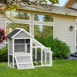 PawHut Ξύλινη Κουνέλια Κουνελιών με Ανοιχτό Χώρο και Ράμπα, Σπίτι Κ...