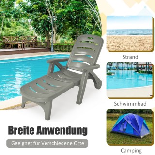 Costway Πτυσσόμενη Γκρι Ξαπλώστρα Κήπου με Ενσωματωμένους Τροχούς κ...