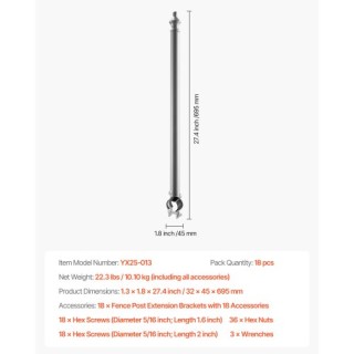 VEVOR Σετ 18 Προεκτάσεων 69,5 εκ για Πάνελ Συρματόπλεγμα με U Σφιγκ...