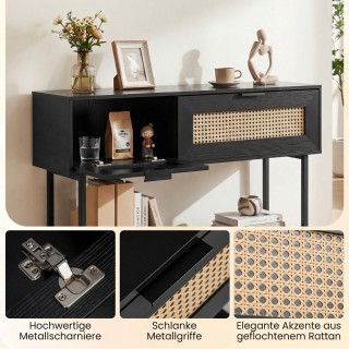 Costway Κονσόλα Boho με 2 Θήκες & Ανοιχτό Ράφι, Στενή, Μαύρη, 76 x ...
