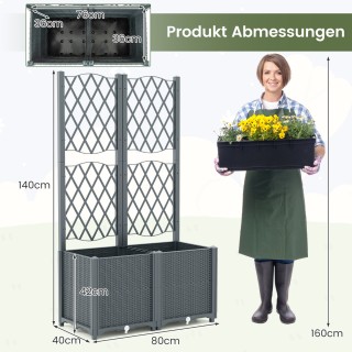 Costway Γκρι Ζαρντινιέρα με Πέργκολα για Αναρριχώμενα Φυτά 80x40x14...